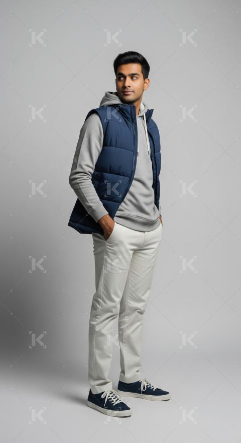 Stylish Young Man in Puffer Vest and Hoodie