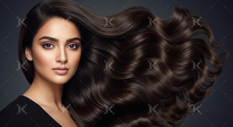 Beautiful Woman with Luxurious Wavy Dark Brown Hair