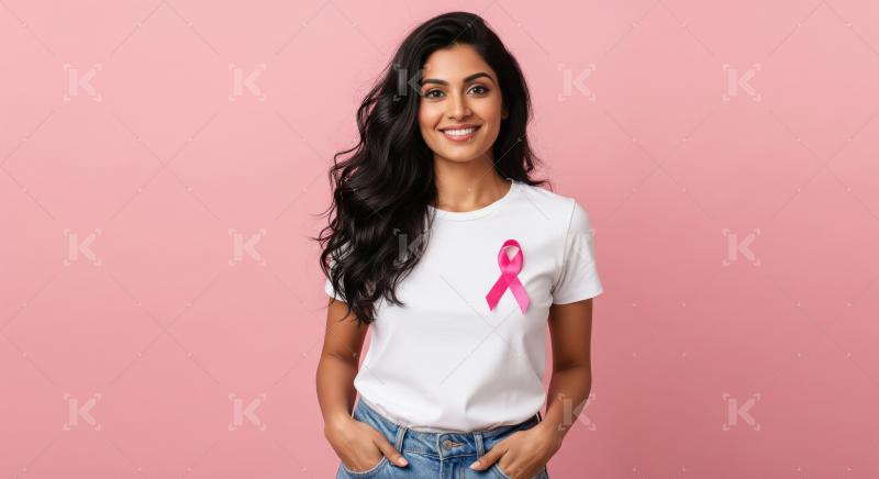 Woman with Pink Ribbon for Breast Cancer Awareness