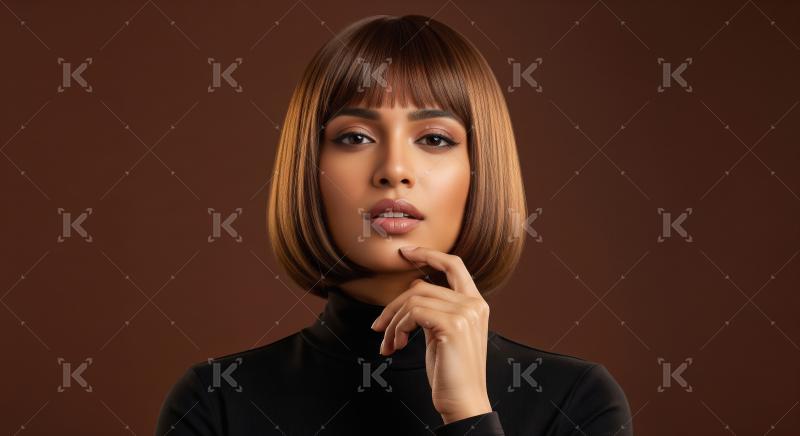Elegant Woman with Bob Hairstyle Posing Thoughtfully