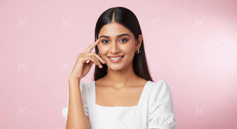 Beautiful Indian Woman Smiling Confidently on Pink Background