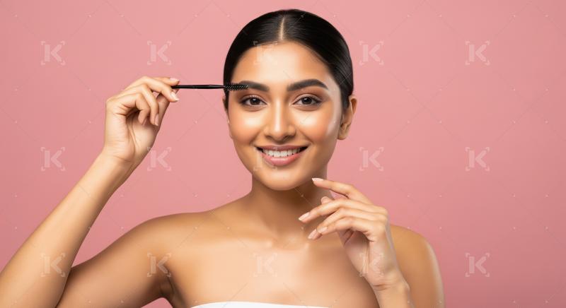 Smiling Woman Brushing Eyebrows for Perfect Beauty Look