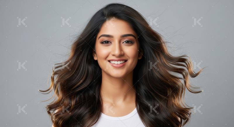 Beautiful Indian Woman Smiling with Flowing Healthy Hair