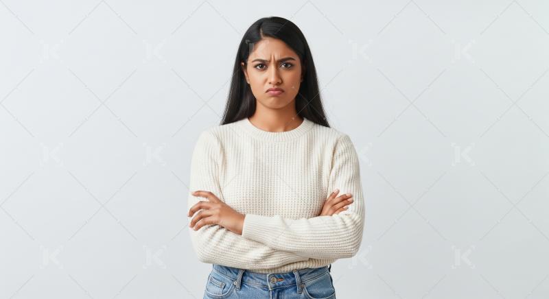 Displeased Young Indian Woman with Crossed Arms