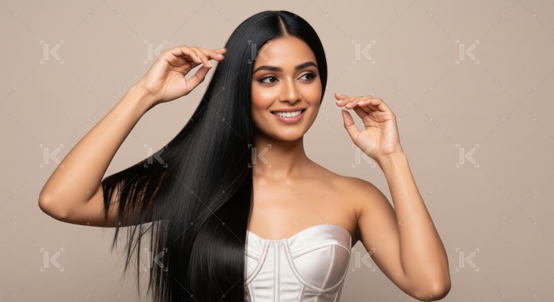 Beautiful Indian Woman with Long Straight Shiny Black Hair