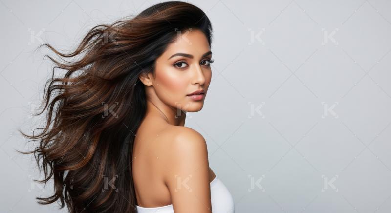 Beautiful Woman with Voluminous Wavy Hair Blowing