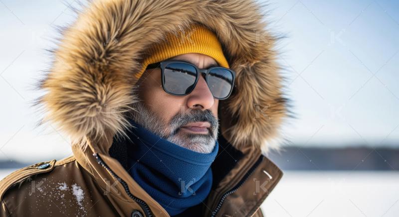 Man in winter jacket, fur hood, and sunglasses outdoors
