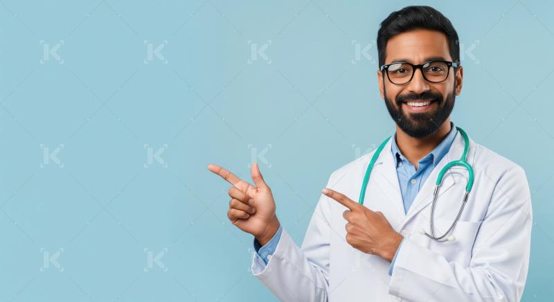 Friendly Male Doctor Pointing to Copy Space