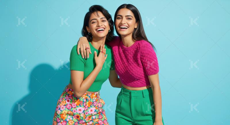 Joyful Indian Friends Laughing in Vibrant Outfits