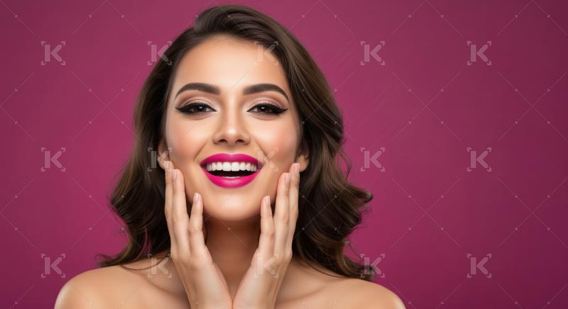 Beautiful Woman's Radiant Smile with Vibrant Pink Lips