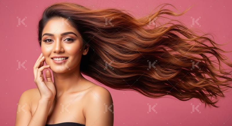 Beautiful Woman with Long Flowing Hair and Confident Smile