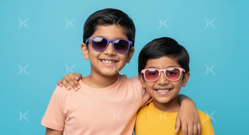 Two Happy Indian Boys in Colorful Sunglasses Smiling