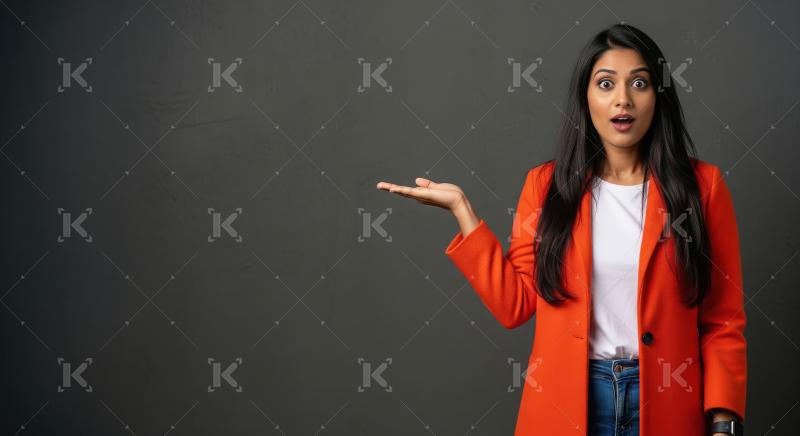Young beautiful indian woman smiling and gesturing with open han