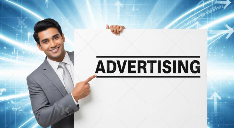 Young indian excited man showing white empty board