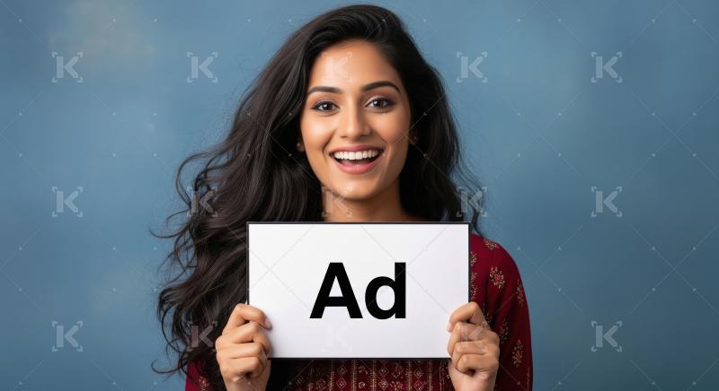 Joyful young Indian woman in a red polka-dot dress holding a whi