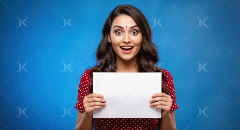 Young beautiful woman showing white board