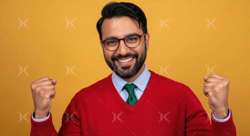 Young handsome man smiling and giving winning gesture
