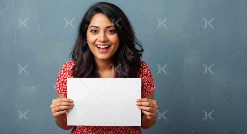 Young beautiful woman showing white board