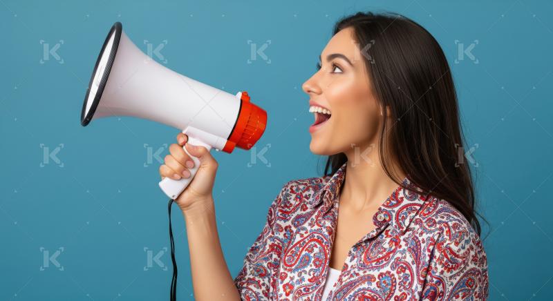 Young beautiful indian woman using megaphone