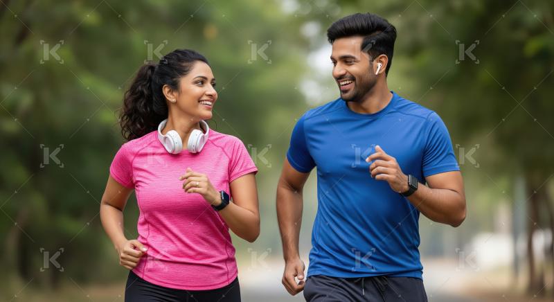 Young couple running early morning