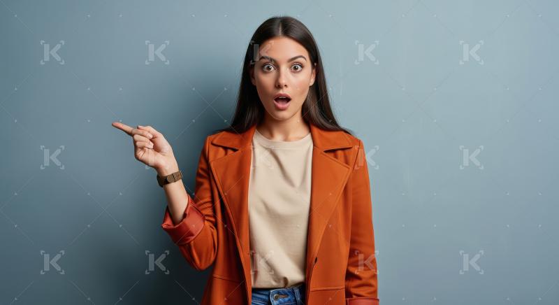 Young beautiful indian woman pointing finger on empty space