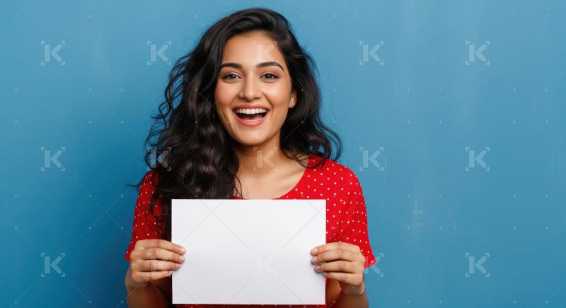 Young beautiful woman showing white board