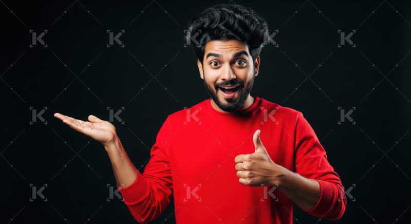 Young indian man giving shocking expression and pointing finger