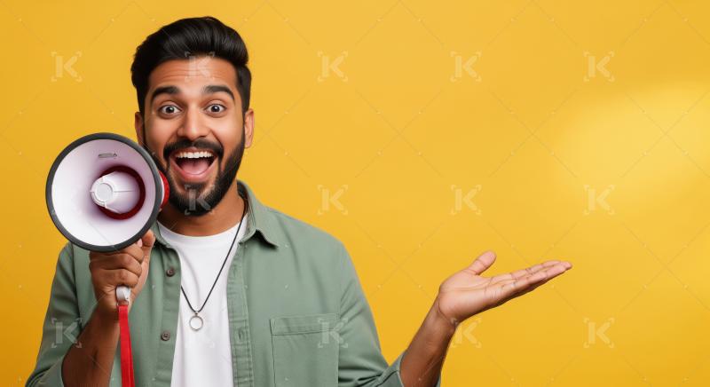 Indian man grinning broadly with raised victory fists