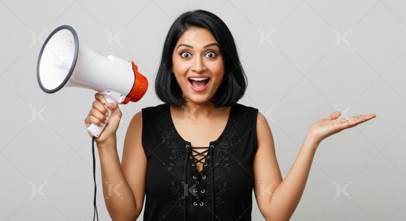 Young indian woman holding megaphone