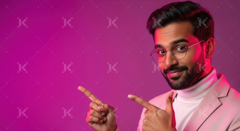 Young indian man giving shocking expression and pointing finger