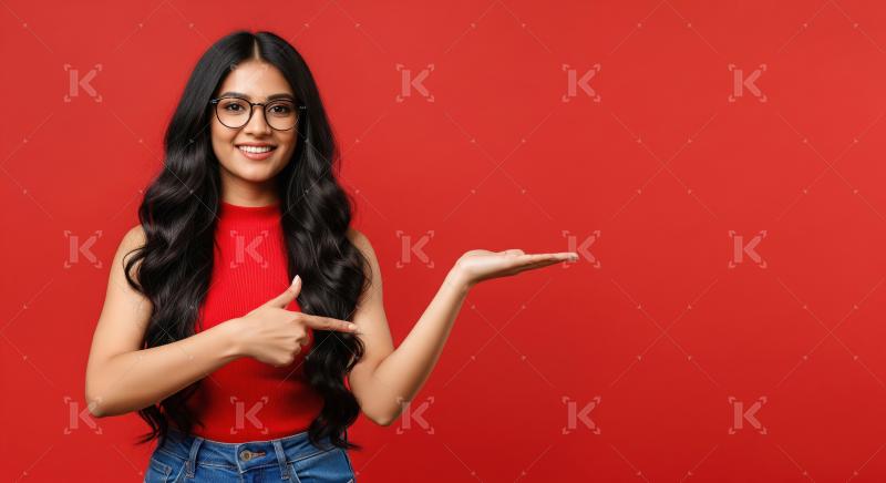 Young beautiful indian woman smiling and gesturing with open han