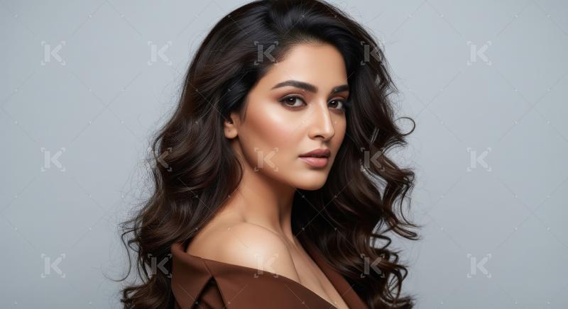 Elegant Portrait of a Beautiful Woman with Long Wavy Hair