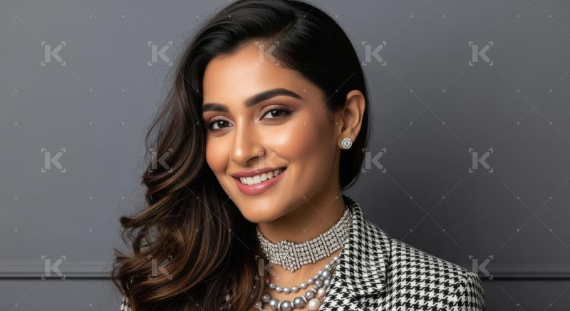 Elegant Woman Smiling with Diamond and Pearl Jewelry Portrait