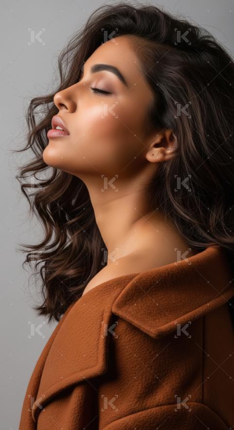 Serene Woman's Elegant Profile with Wavy Hair