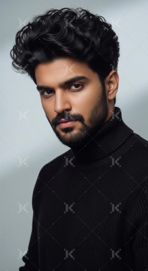 Confident Young Man with Beard and Black Turtleneck