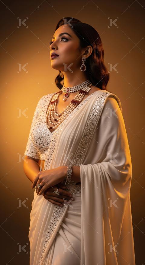 Elegant Indian Woman in Traditional Saree and Luxurious Jewels