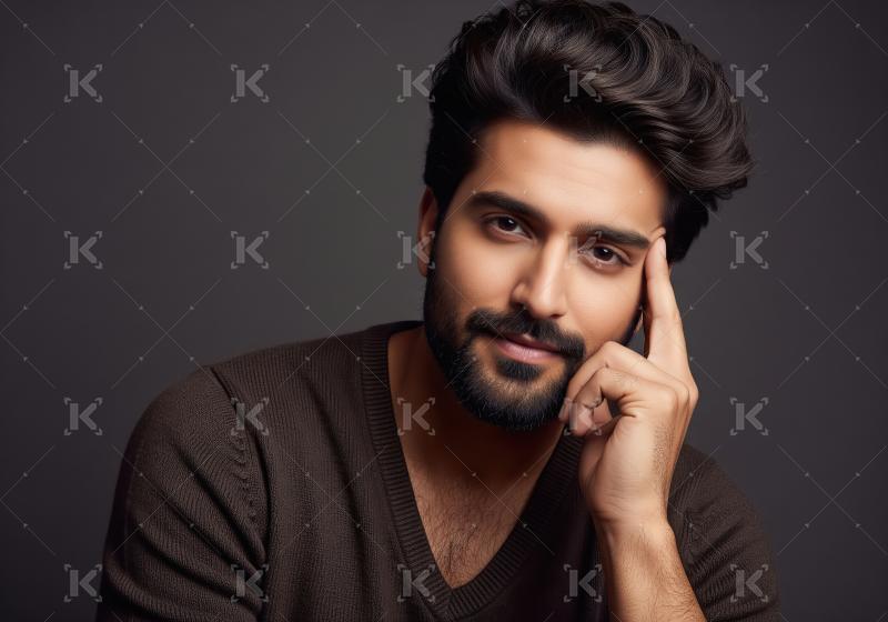 Handsome Young Man with Dark Hair and Thoughtful Gaze