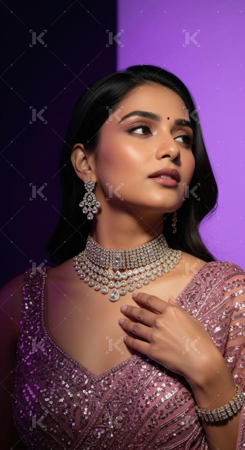 Radiant Indian Woman in Traditional Attire and Dazzling Diamond
