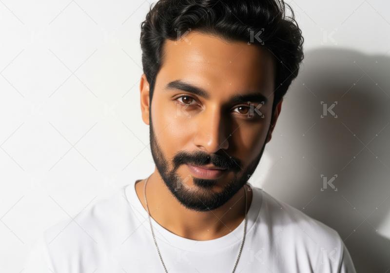 Handsome Young Man with Beard Looking Directly at Camera