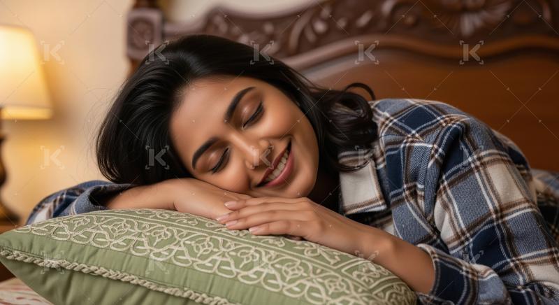 Peaceful Young Woman Sleeping Comfortably on Pillow in Bed