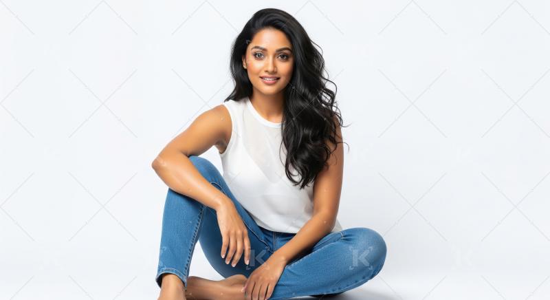 Beautiful Young Indian Woman Smiling on a White Background