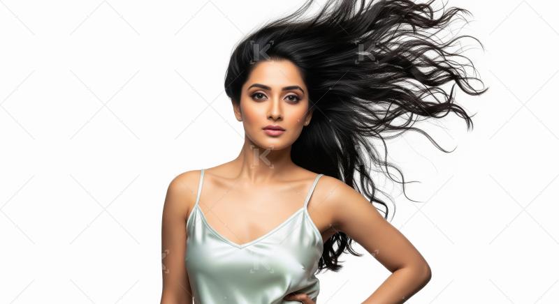 Beautiful Indian Woman with Flowing Dark Hair, Elegant Style