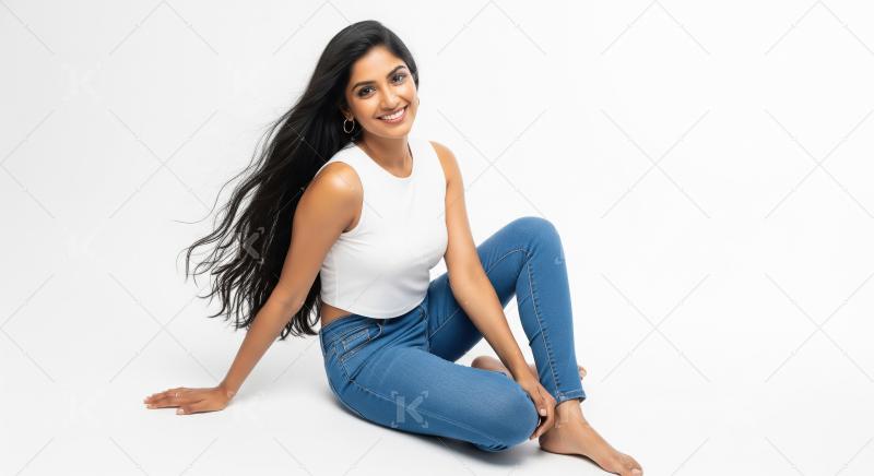 Beautiful Indian Woman Smiling Confidently on White Background