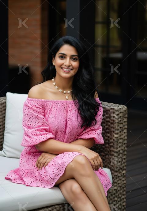 Beautiful Indian Woman Smiling in Pink Dress Outdoors