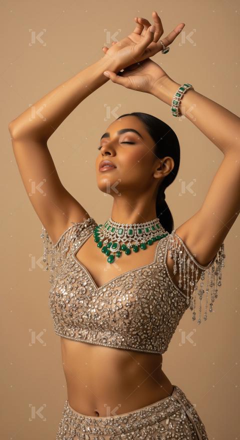 Elegant Woman Adorned in Traditional Indian Jewelry and Embellis