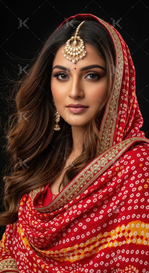 Beautiful Indian Woman in Traditional Red Ethnic Attire