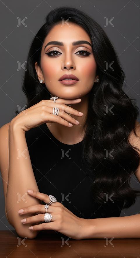 Elegant Woman with Radiant Makeup and Exquisite Diamond Jewelry