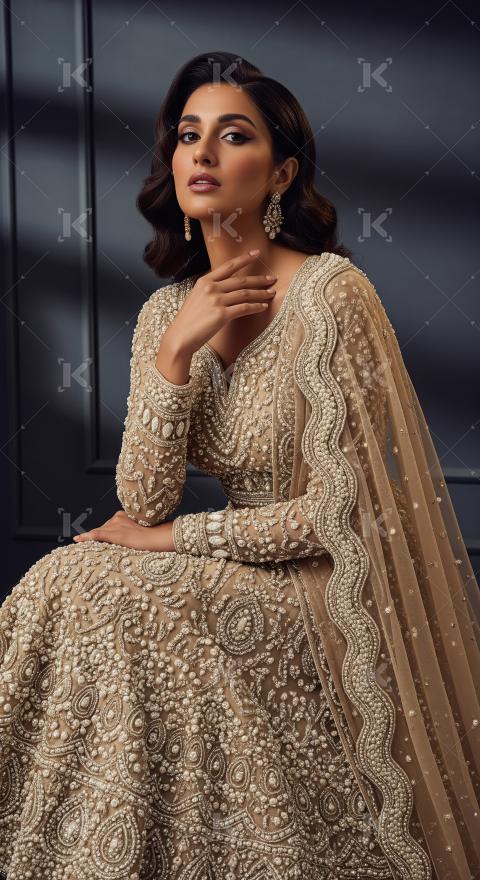 Elegant South Asian Woman in Pearl Embroidered Traditional Attir