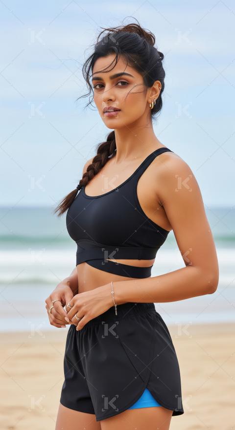 Fit Woman Posing in Sportswear on a Beautiful Beach