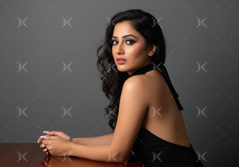 Beautiful South Asian Woman Poses Elegantly in Studio Portrait